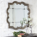 Distressed Heavily Silver Finished Frame Antique Mirror with Rosettes Accented